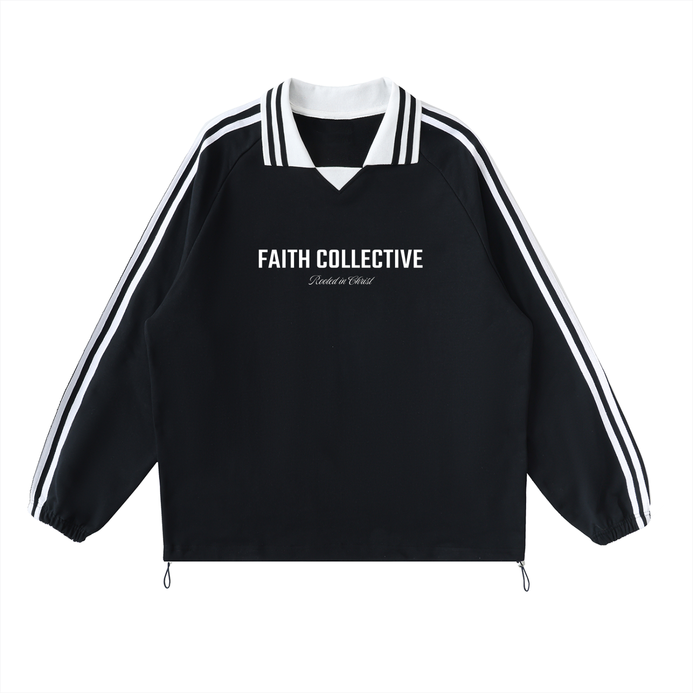 Faith Collective Striped Lapel Collar Sweatshirt