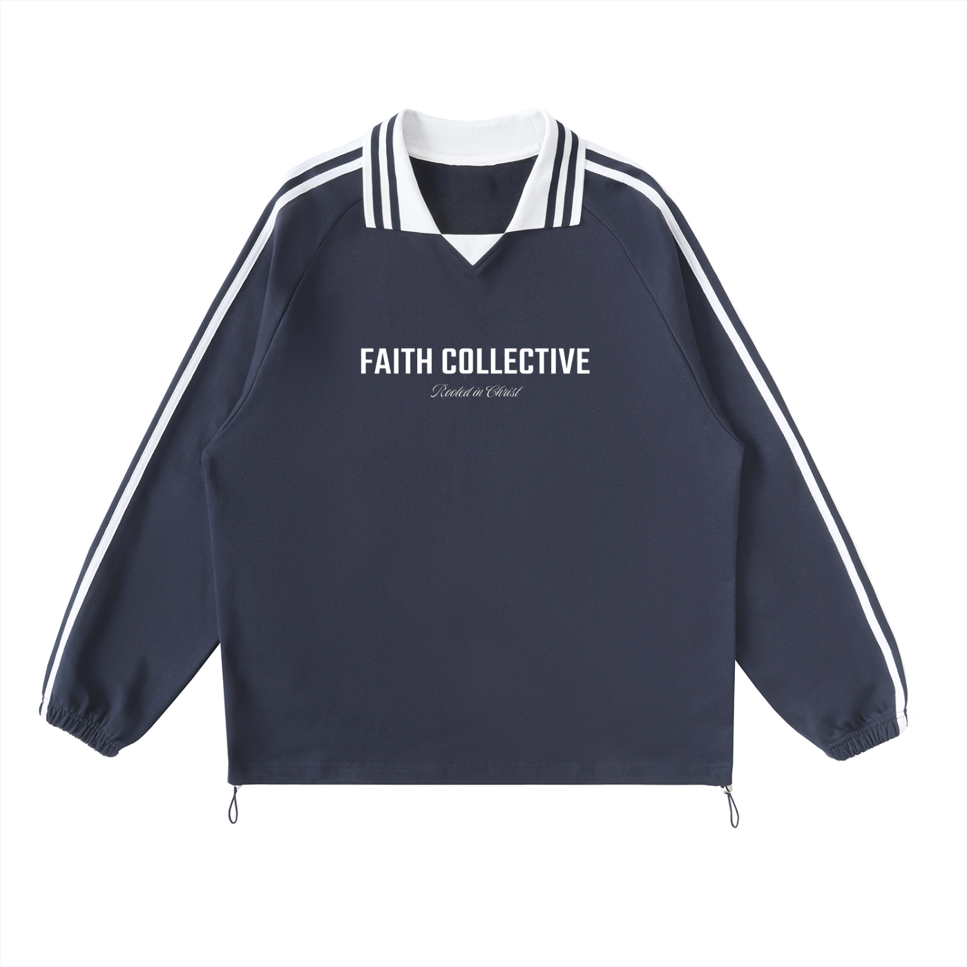 Faith Collective Striped Lapel Collar Sweatshirt
