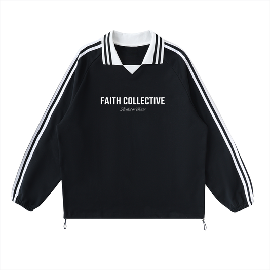Faith Collective Striped Lapel Collar Sweatshirt