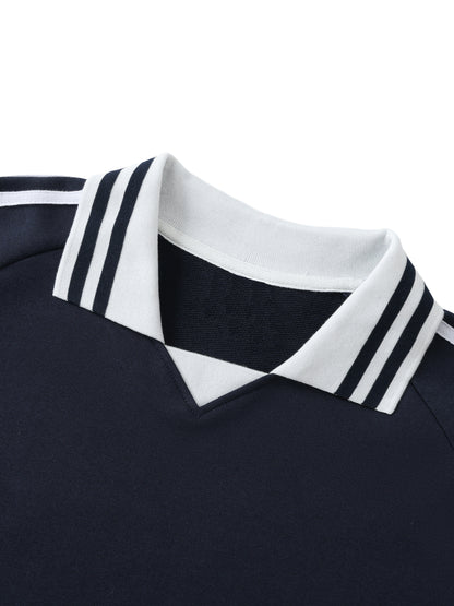 Faith Collective Striped Lapel Collar Sweatshirt